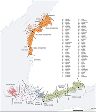 Karta över de svenska dialektområdena i Finland. © Magdalena Lindberg, Svenska litteratursällskapet i Finland.